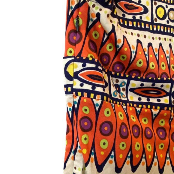 Trina Turk Multicolor Tribal Art 100% Silk Blouse Size 2 With Side Zipper - Picture 7 of 9